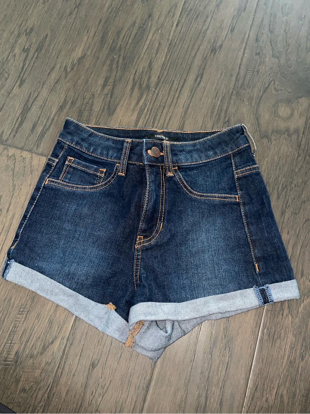 Forever 21 Dark Blue Rolled Hem Denim Shorts